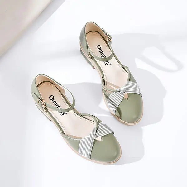Sandalias elegantes de punta redonda con correa al tobillo – moda femenina