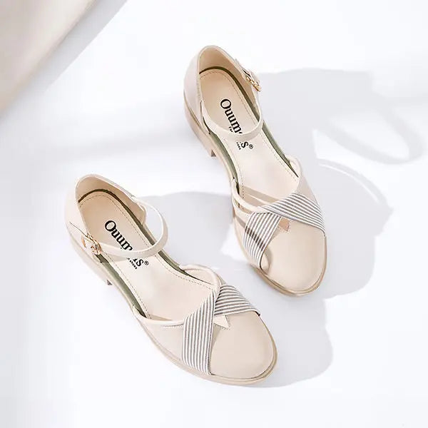 Sandalias elegantes de punta redonda con correa al tobillo – moda femenina