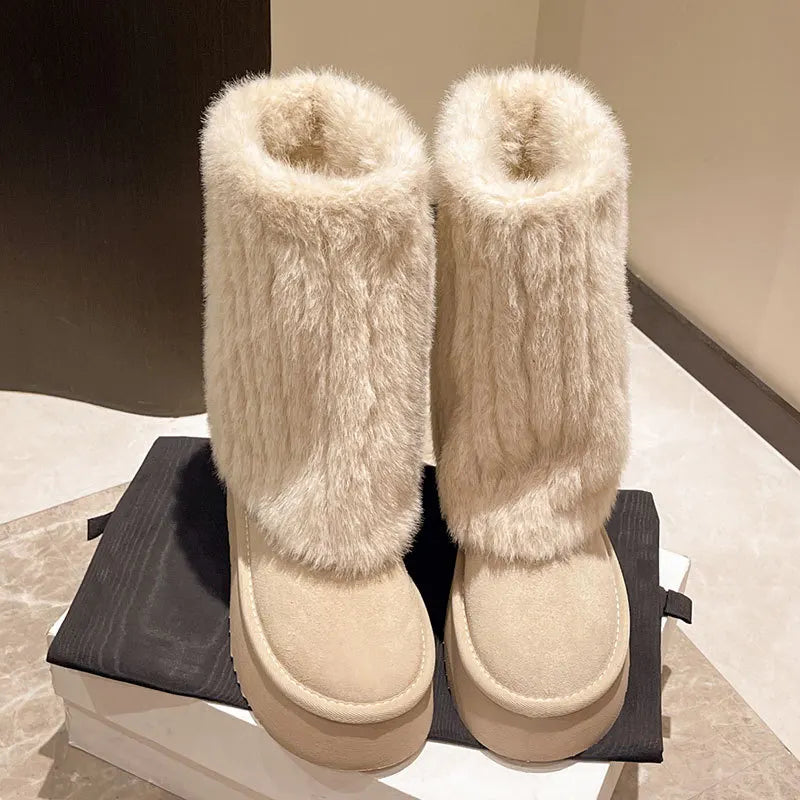 Botas de nieve para mujer con felpa cálida y diseño grueso