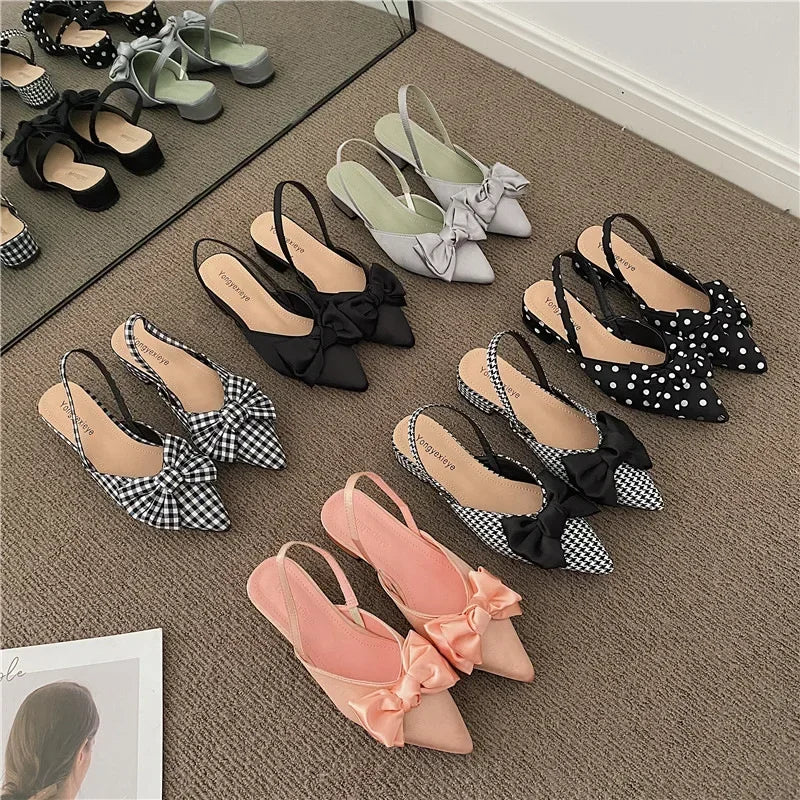 Zapatos de fiesta con tacón bajo - Sandalias femeninas con lazo y estilo chic