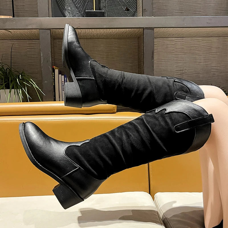 Botas altas de suela blanda de tacón medio, botas de moda transpirables, cómodas y versátiles, nuevas botas de mujer para primavera y otoño