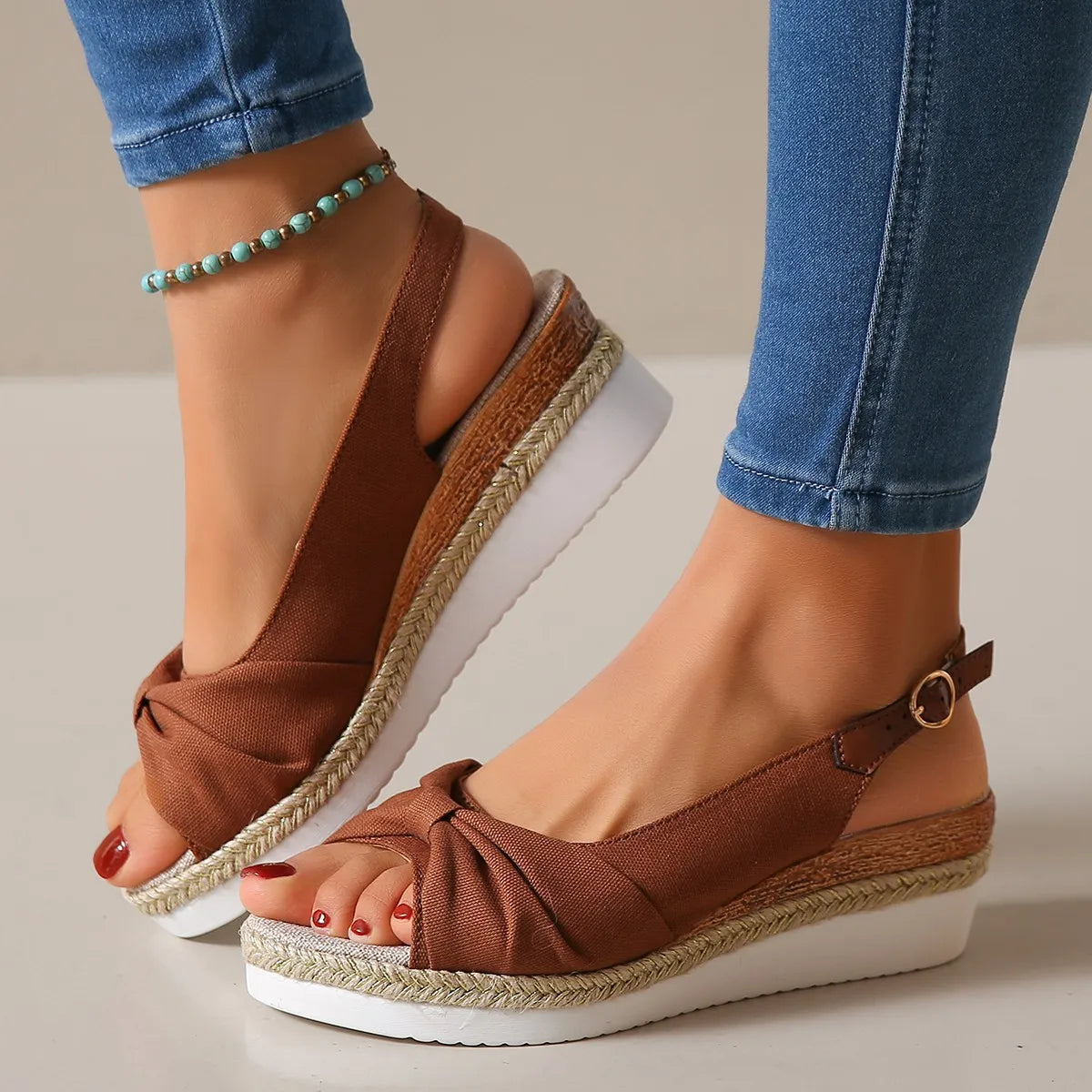 Sandalias de plataforma de cuña informales con punta abierta a la moda - zapatos planos cómodos