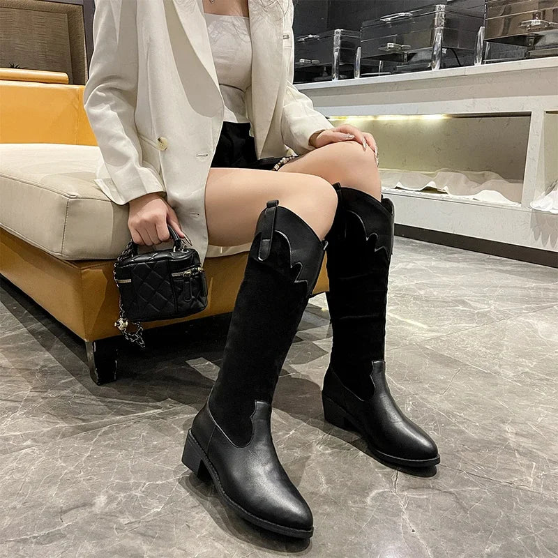 Botas altas de suela blanda de tacón medio, botas de moda transpirables, cómodas y versátiles, nuevas botas de mujer para primavera y otoño