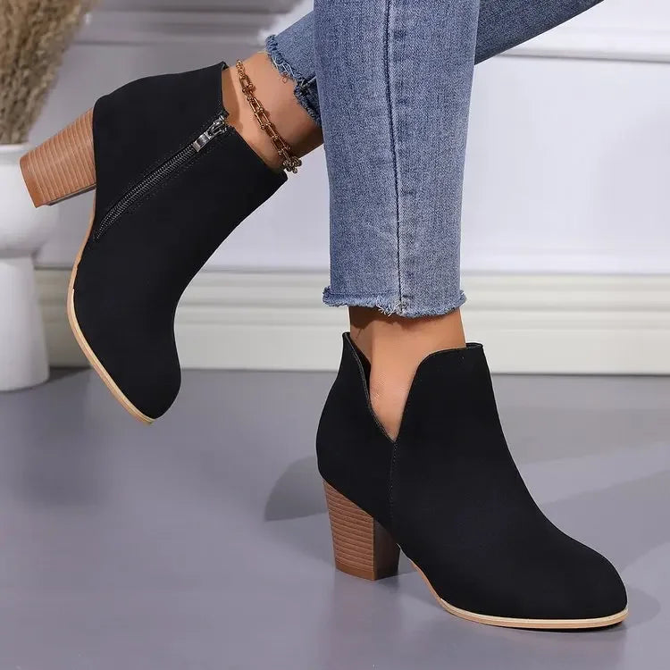 Botines de moda para mujer – tacón grueso y cremallera