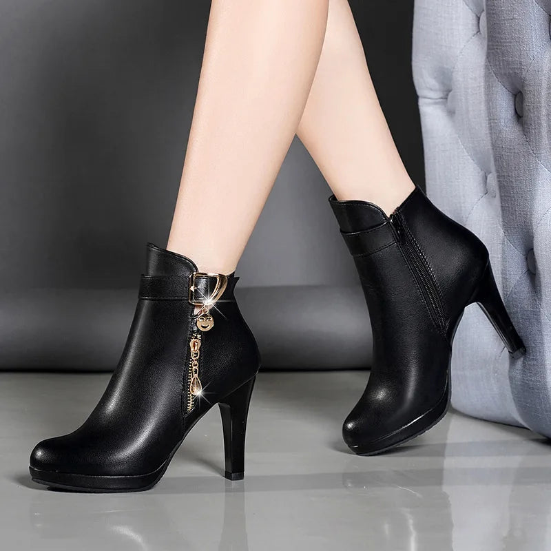 Botines de plataforma de cuero para mujer – tacón alto invierno 2025