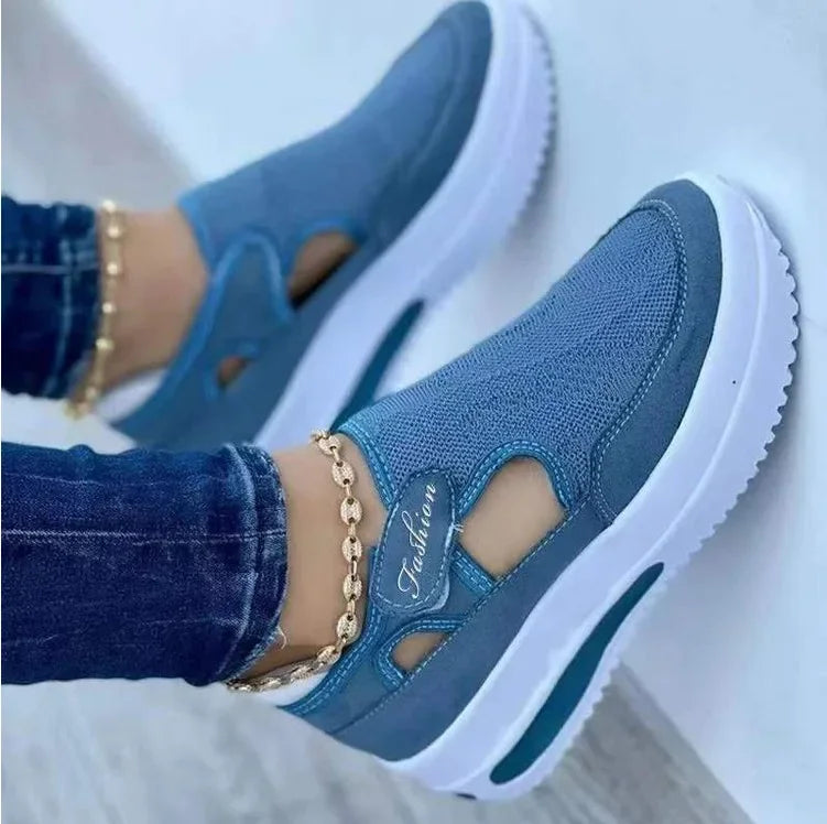 Zapatos informales transpirables de verano para mujer, Calzado con suela gruesa, tacón inclinado, ahuecado, corte bajo
