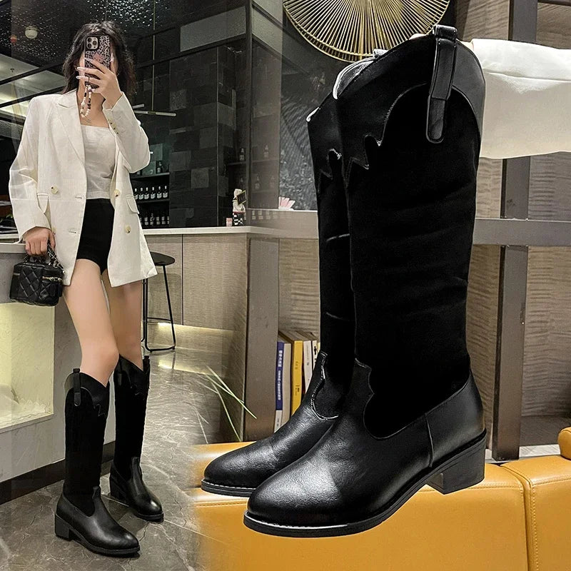 Botas altas de suela blanda de tacón medio, botas de moda transpirables, cómodas y versátiles, nuevas botas de mujer para primavera y otoño