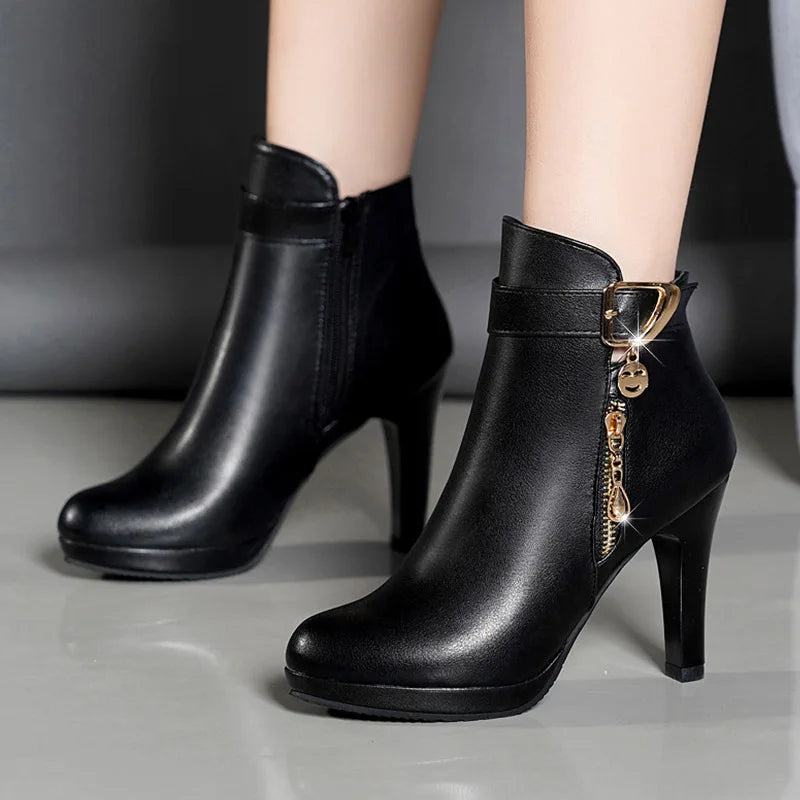Botines de plataforma de cuero para mujer – tacón alto invierno 2025