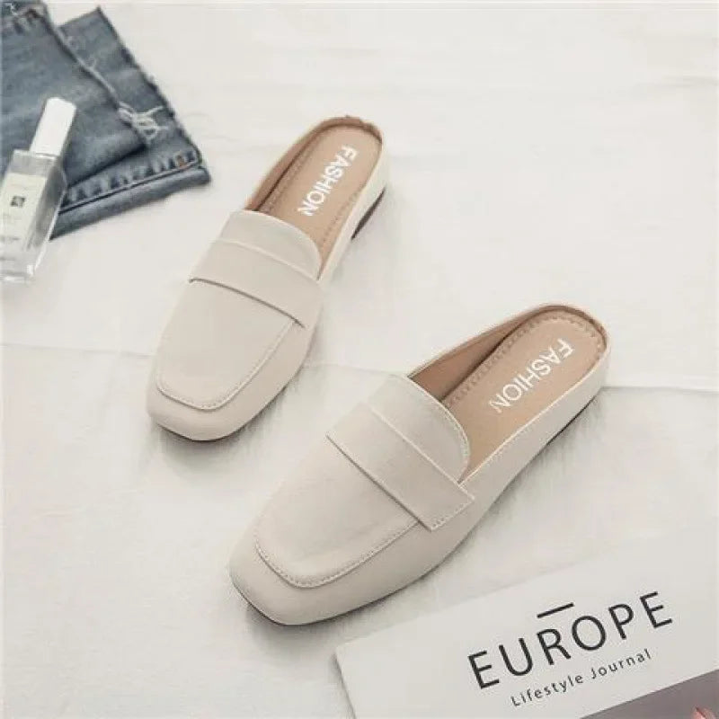 Baotou-Zapatillas planas de cuero suave para Mujer, Zapatos planos sin cordones, suela suave