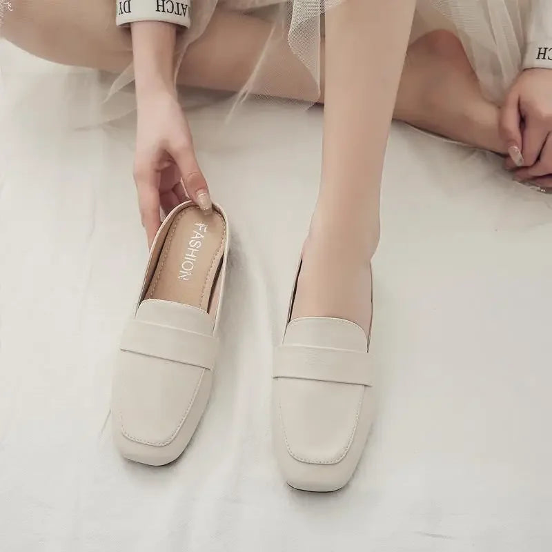 Baotou-Zapatillas planas de cuero suave para Mujer, Zapatos planos sin cordones, suela suave