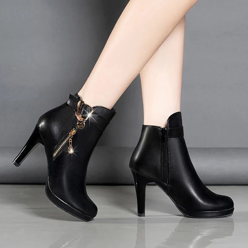 Botines de plataforma de cuero para mujer – tacón alto invierno 2025