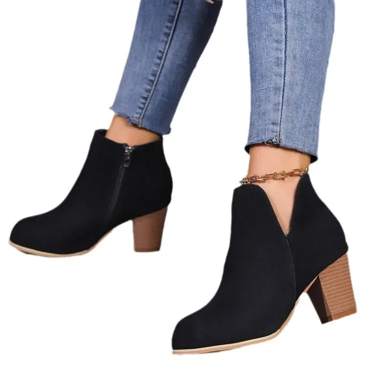 Botines de moda para mujer – tacón grueso y cremallera