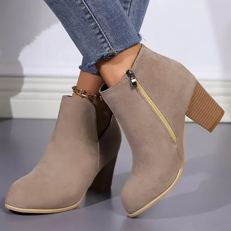 Botines de moda para mujer – tacón grueso y cremallera
