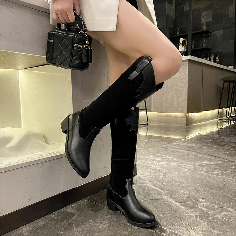 Botas altas de suela blanda de tacón medio, botas de moda transpirables, cómodas y versátiles, nuevas botas de mujer para primavera y otoño