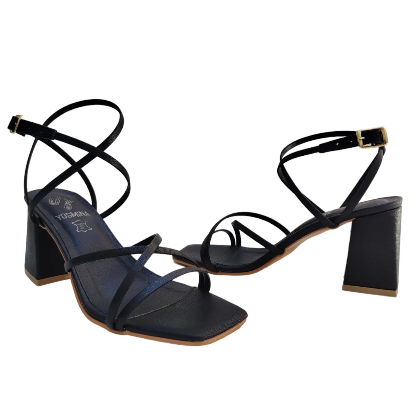 Sandalias elegantes con tacón bloque - Calzado versátil de tiras finas para mujer