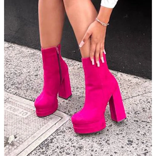 Botas de moda en plataforma color fucsia para mujer - estilo Bratz.
