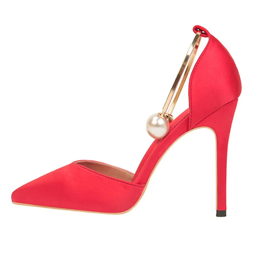 Zapatos de fiesta de seda suave | Tacones altos puntiagudos con detalle de perla.