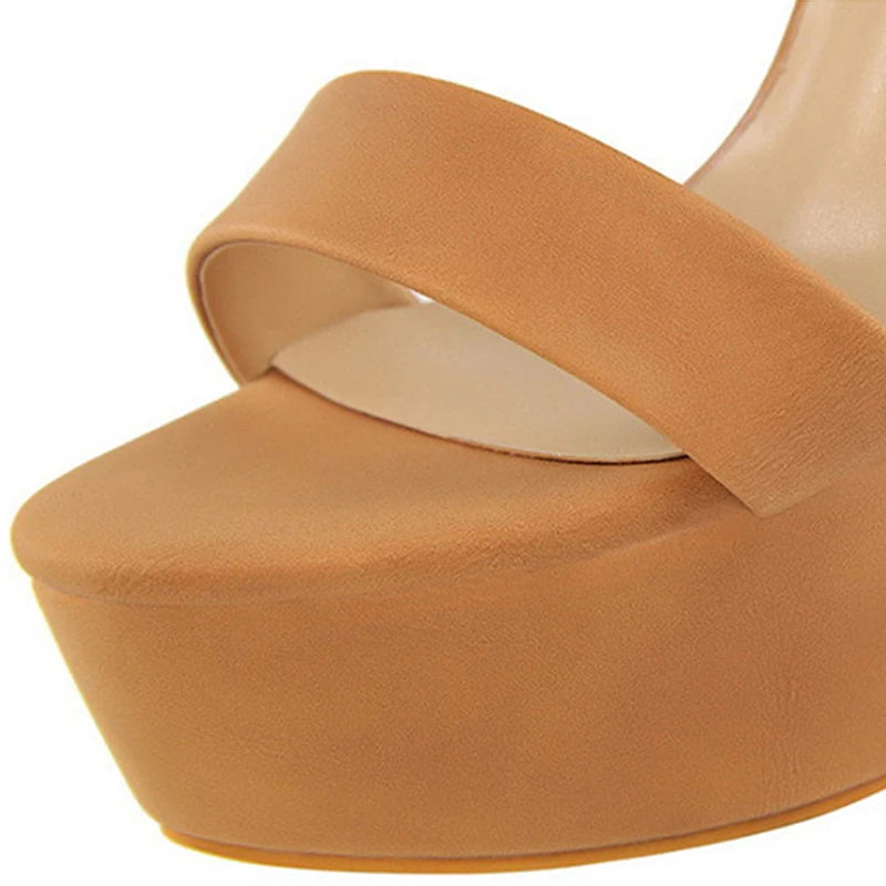 Sandalias de plataforma elegantes para mujer | Tacones altos con punta abierta y hebilla.