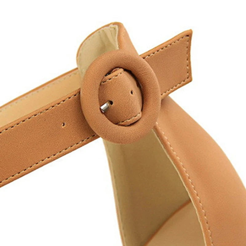 Sandalias de plataforma elegantes para mujer | Tacones altos con punta abierta y hebilla.