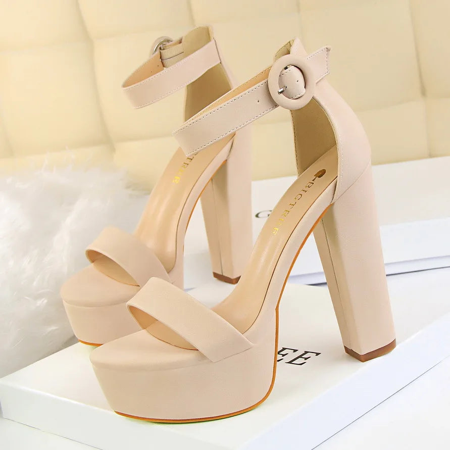 Sandalias de plataforma elegantes para mujer | Tacones altos con punta abierta y hebilla.