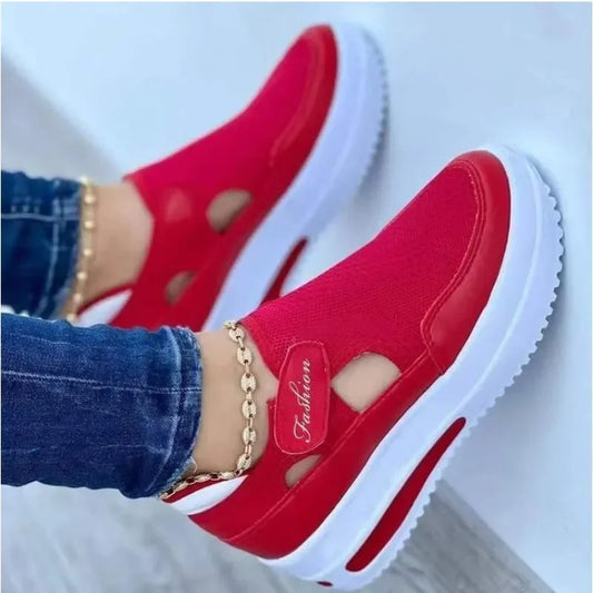 Zapatos informales transpirables de verano para mujer, Calzado con suela gruesa, tacón inclinado, ahuecado, corte bajo