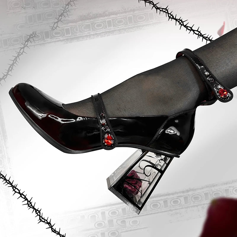 Tacones punk góticos negros de charol para mujer - moda gótica Lolita.