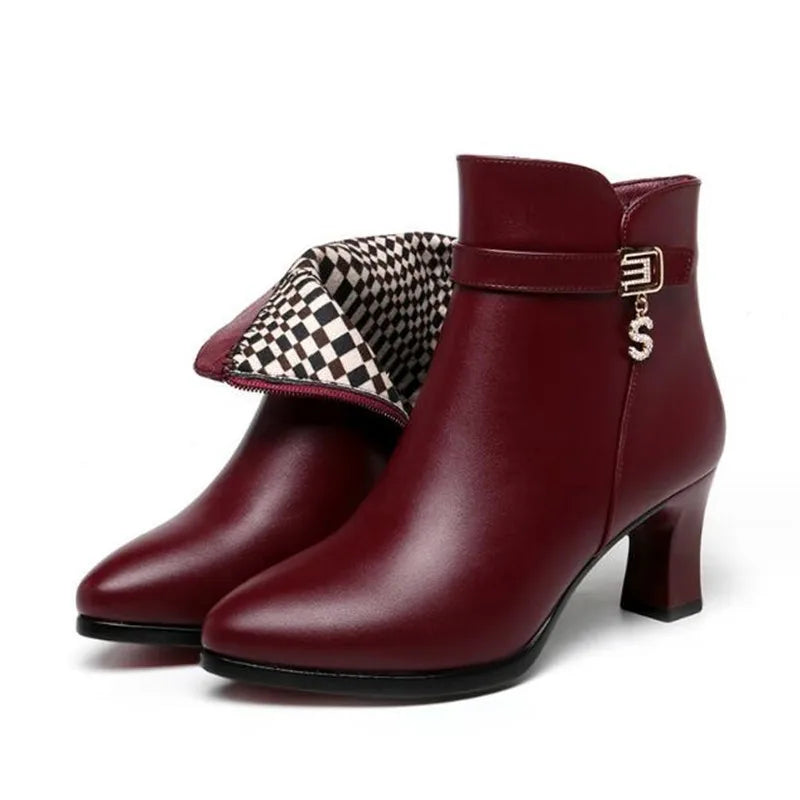 Botines de moda con tacón alto y forro de felpa para mujer – Cómodos y resistentes al frío
