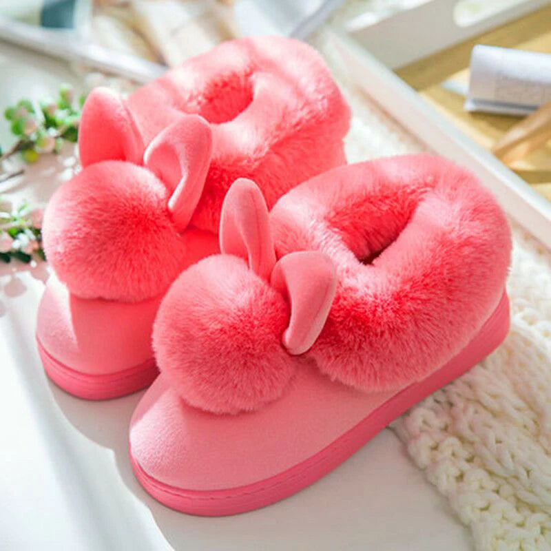 Zapatillas de casa con orejas de conejo – pantuflas cómodas y peludas para mujer