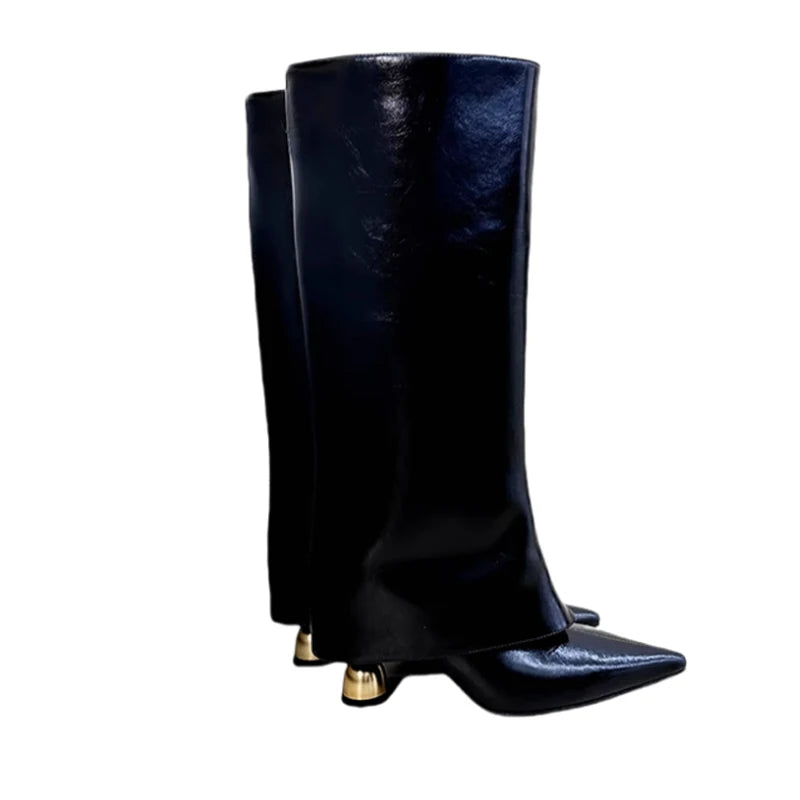 Botas altas hasta la rodilla para mujer con punta fina y tacón alto elegante