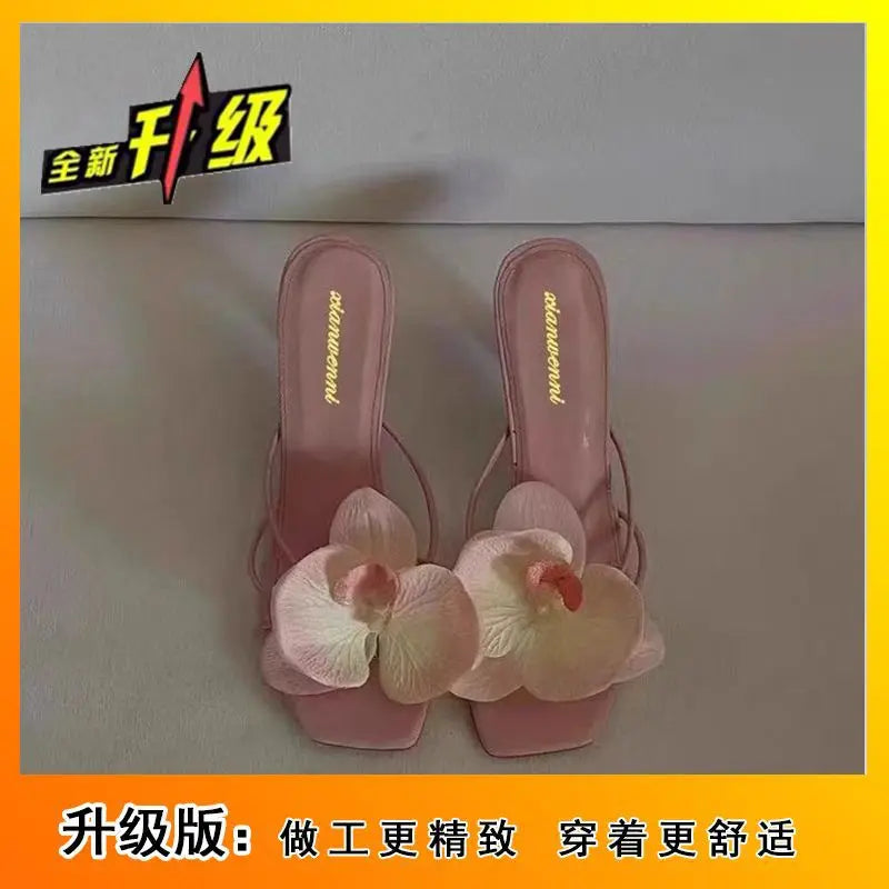 Sandalias de tacón alto con flor – Zapatos de verano elegantes para mujer 2025