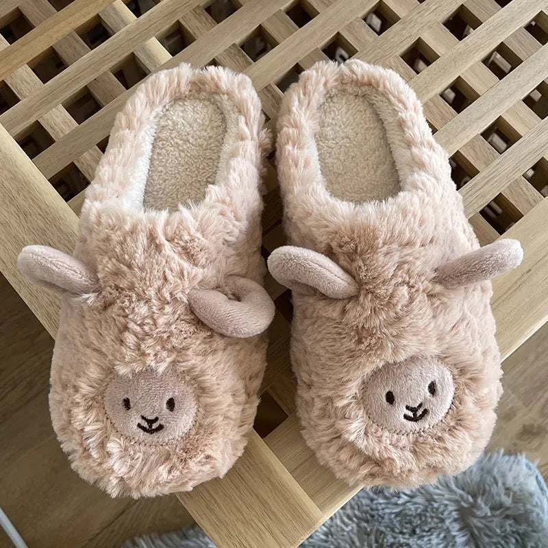 Pantuflas mullidas con diseño de oveja para mujer  – Cálidas y antideslizantes