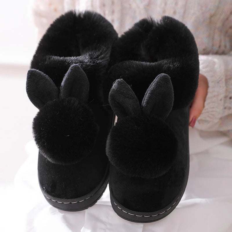 Zapatillas de casa con orejas de conejo – pantuflas cómodas y peludas para mujer