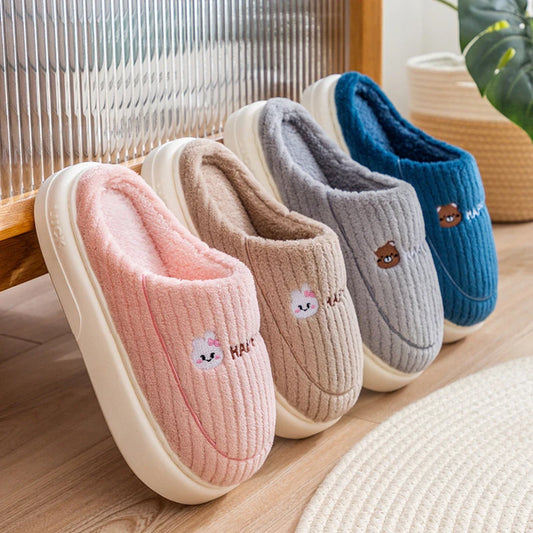 Pantuflas cálidas de interior - Estilo tierno con oso bordado, ideales para invierno