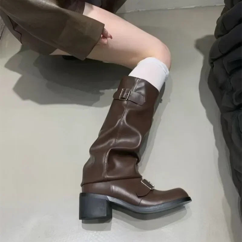 Botas góticas de mujer hasta la rodilla – plataforma y tacón grueso.