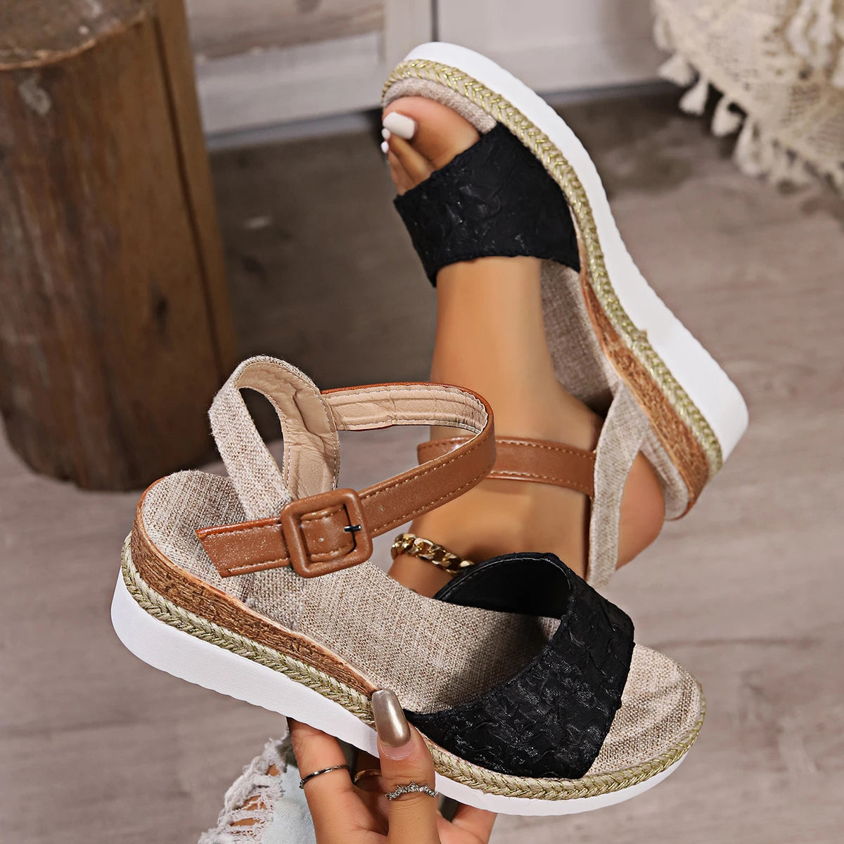 Sandalias de Cuña Ligeras con Plataforma y Punta Abierta – Tendencia de Verano