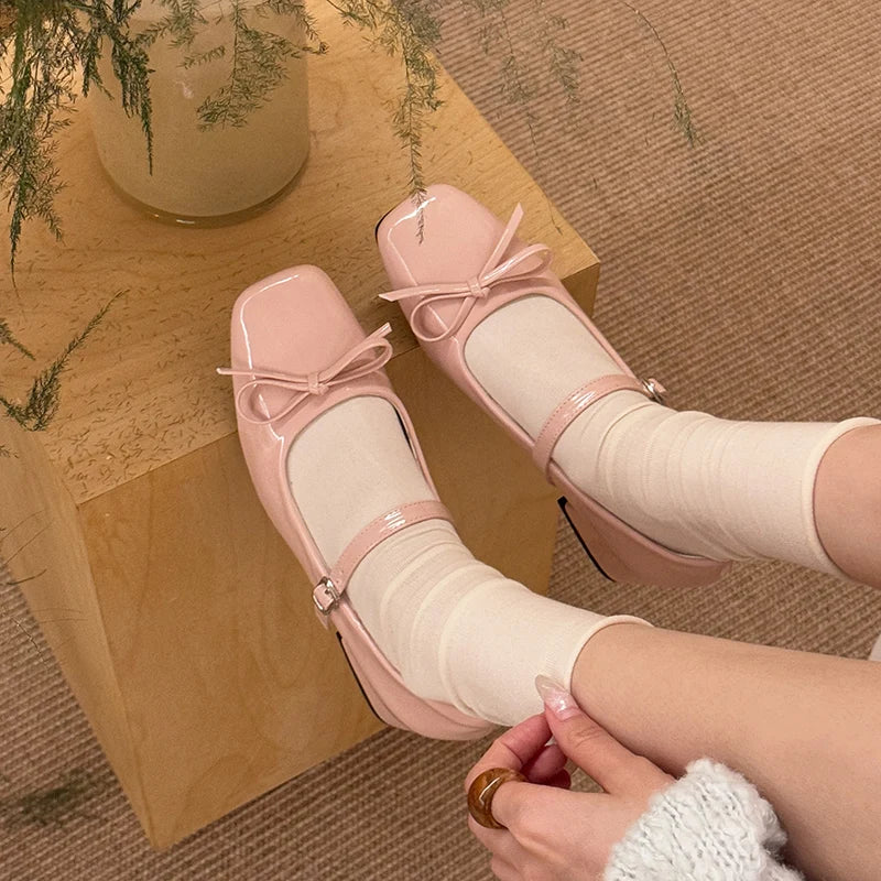 Mary Jane con nudo de mariposa – Zapatos de charol para mujer Primavera/Otoño
