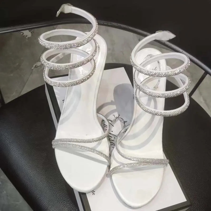Sandalias de tacón alto para mujer – elegantes con tiras y cristales