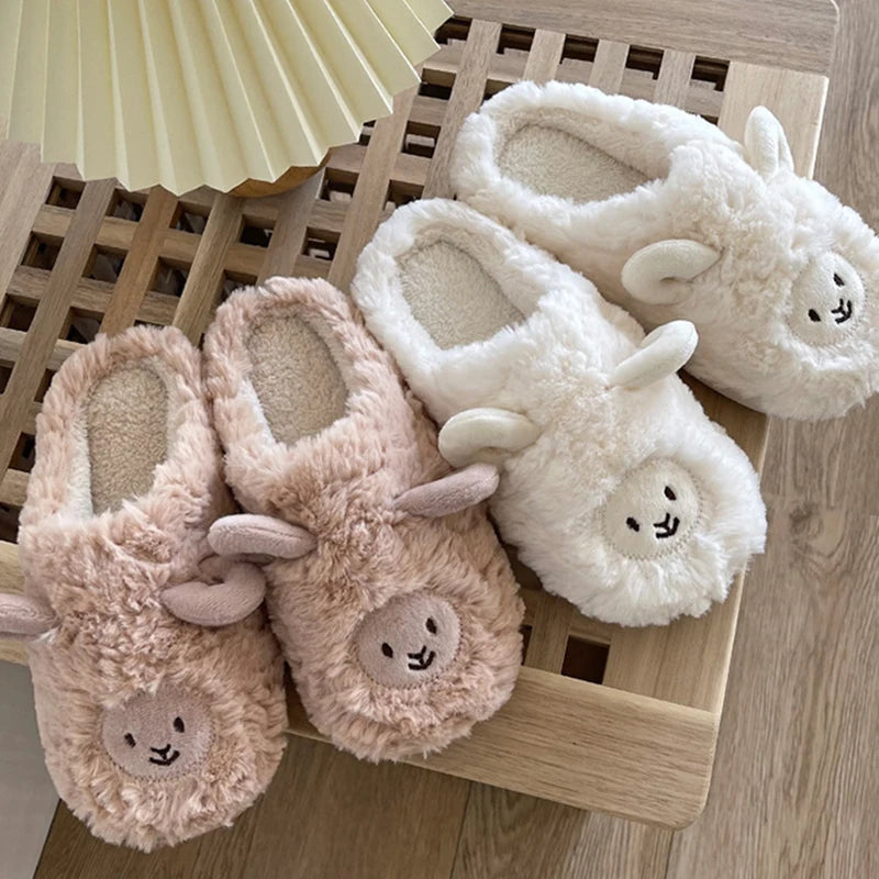 Pantuflas mullidas con diseño de oveja para mujer  – Cálidas y antideslizantes