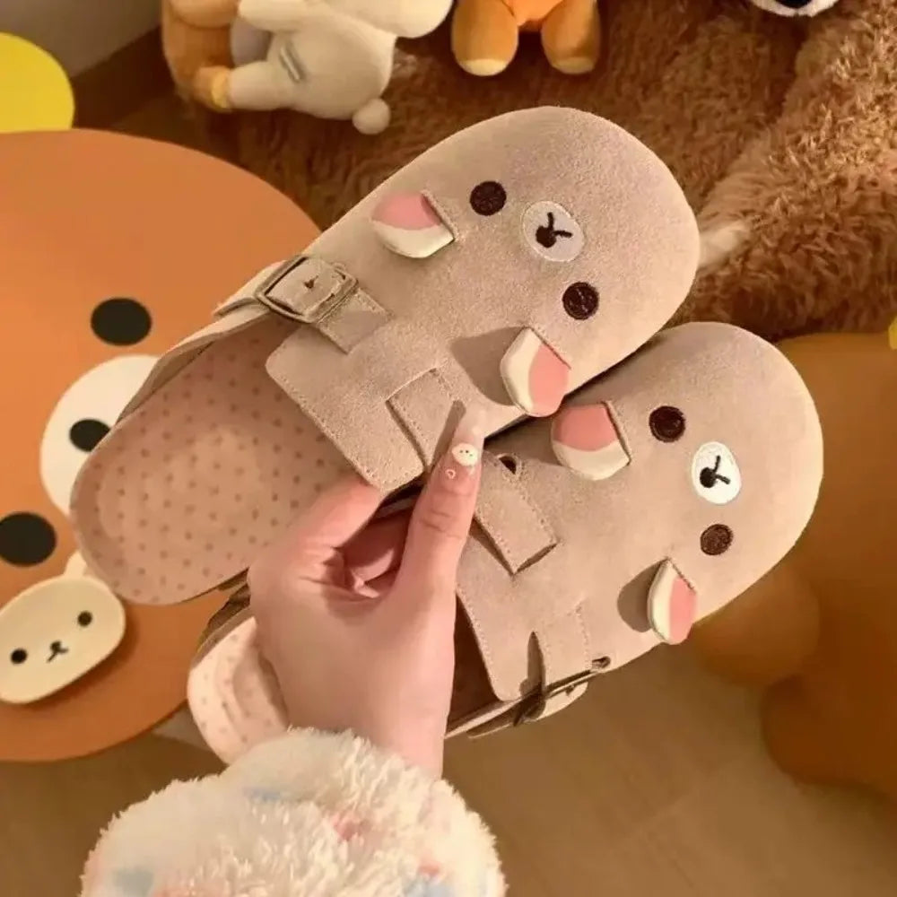 Pantuflas kawaii de oso Rilakkuma – zapatillas de casa animadas para invierno