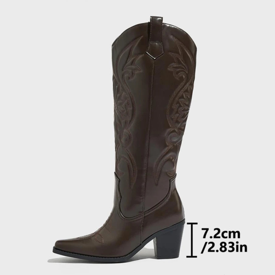 Botas vaqueras retro para mujer – hasta la rodilla, cómodas y elegantes