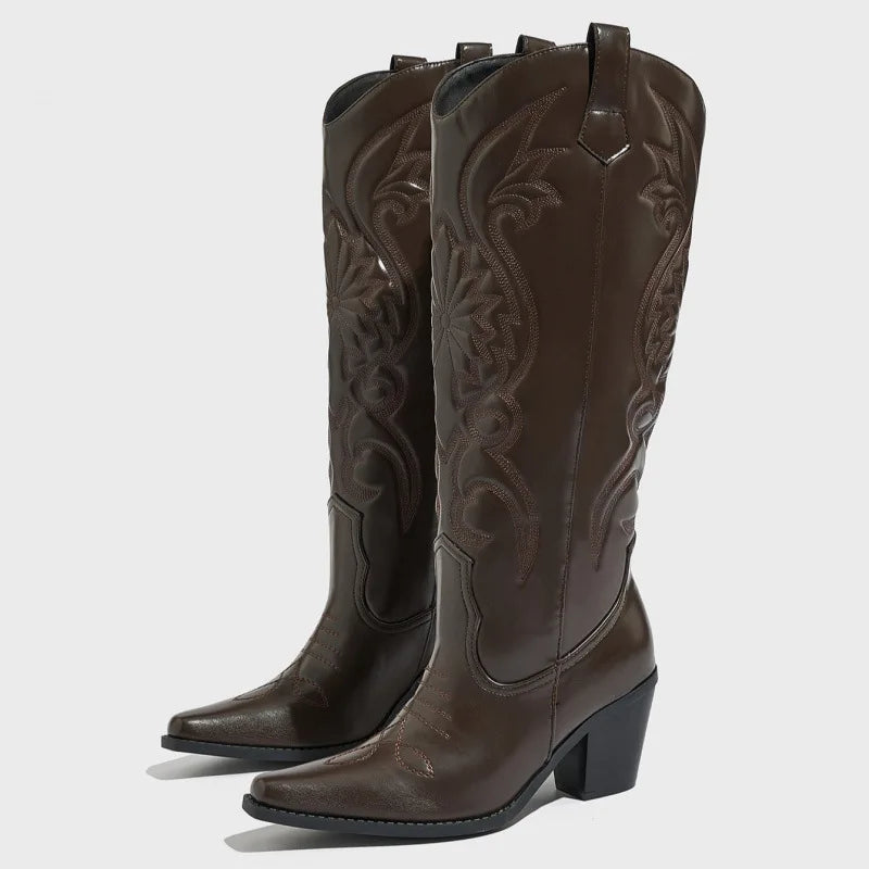 Botas vaqueras retro para mujer – hasta la rodilla, cómodas y elegantes