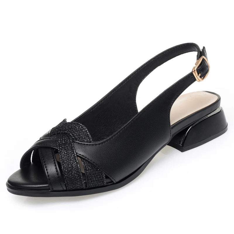 Sandalias de verano de cuero para dama – Diseño boca de pescado, estilo clásico y sofisticado