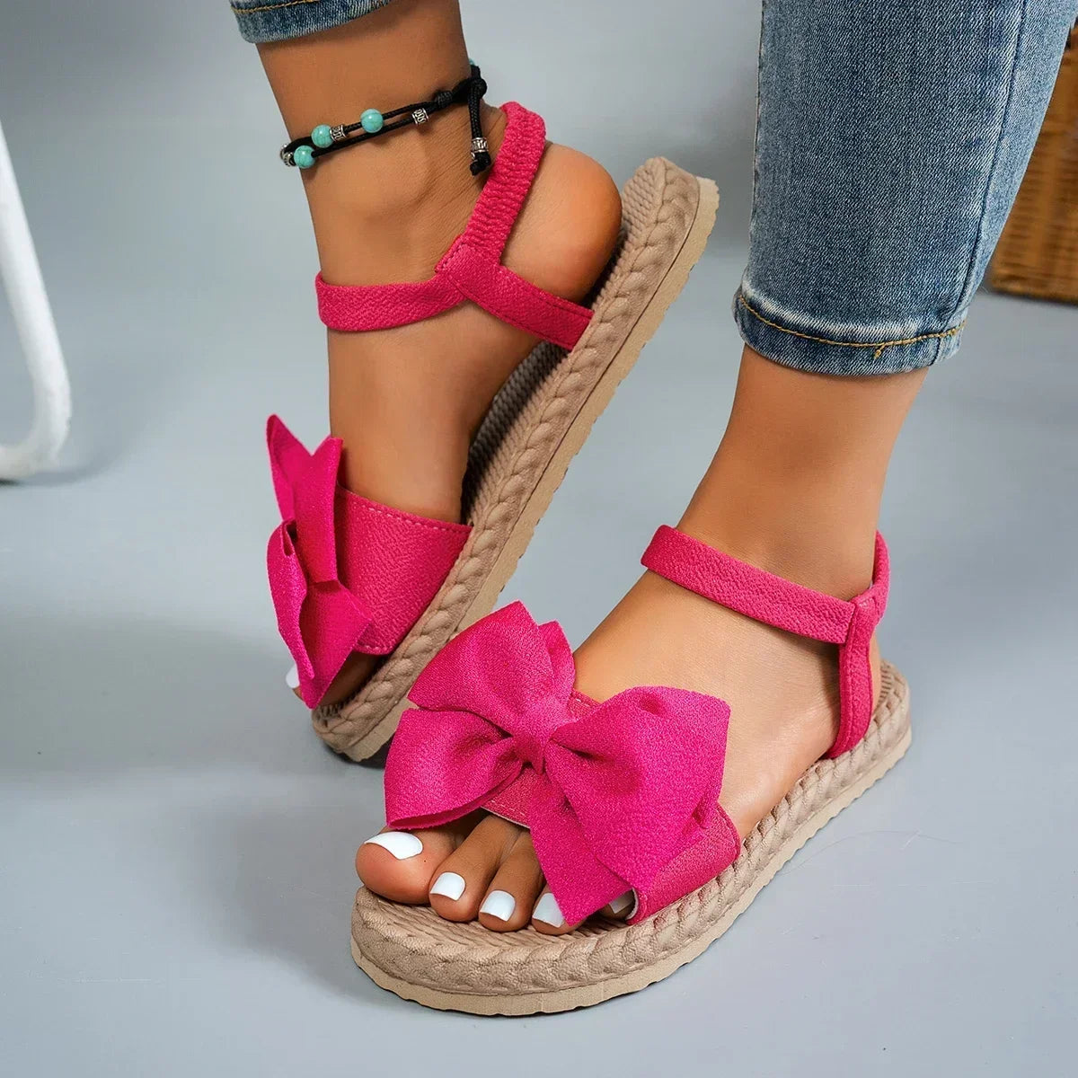 Sandalias ligeras de verano mujer | Zapatos planos cómodos con lazo decorativo