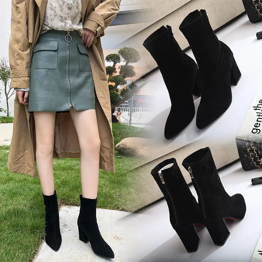 Botines elegantes de ante para mujer – Chelsea con tacón alto