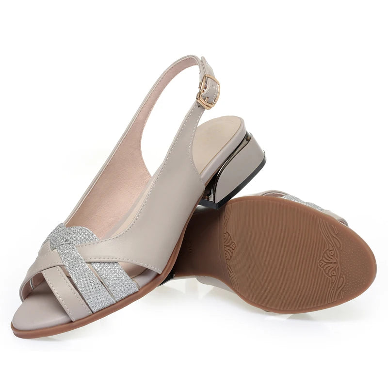 Sandalias de verano de cuero para dama – Diseño boca de pescado, estilo clásico y sofisticado
