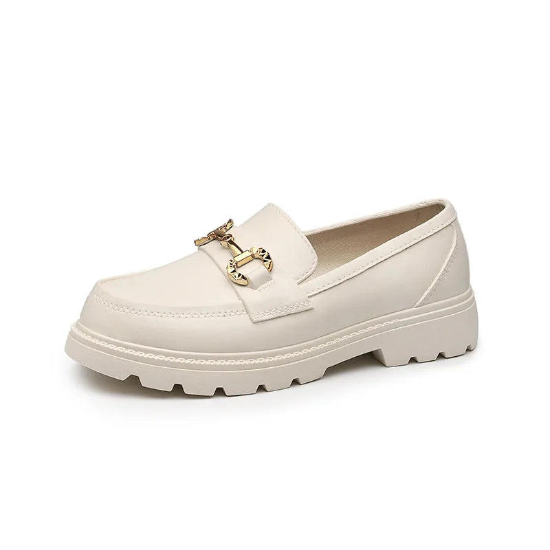 Zapatos mocasines de mujer cómodos | Flats con suela gruesa y hebilla metálica de moda.