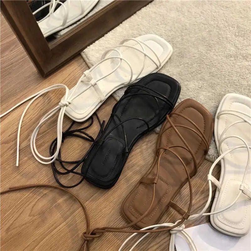 Sandalias planas de moda mujer | Calzado cómodo estilo romano de verano