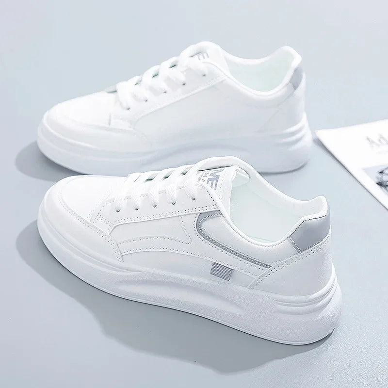 Tenis blancos de plataforma baja para mujer – casuales y transpirables
