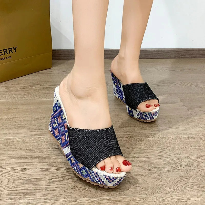 Mules de tacón cuña gruesa para mujer – estilo casual y fresco