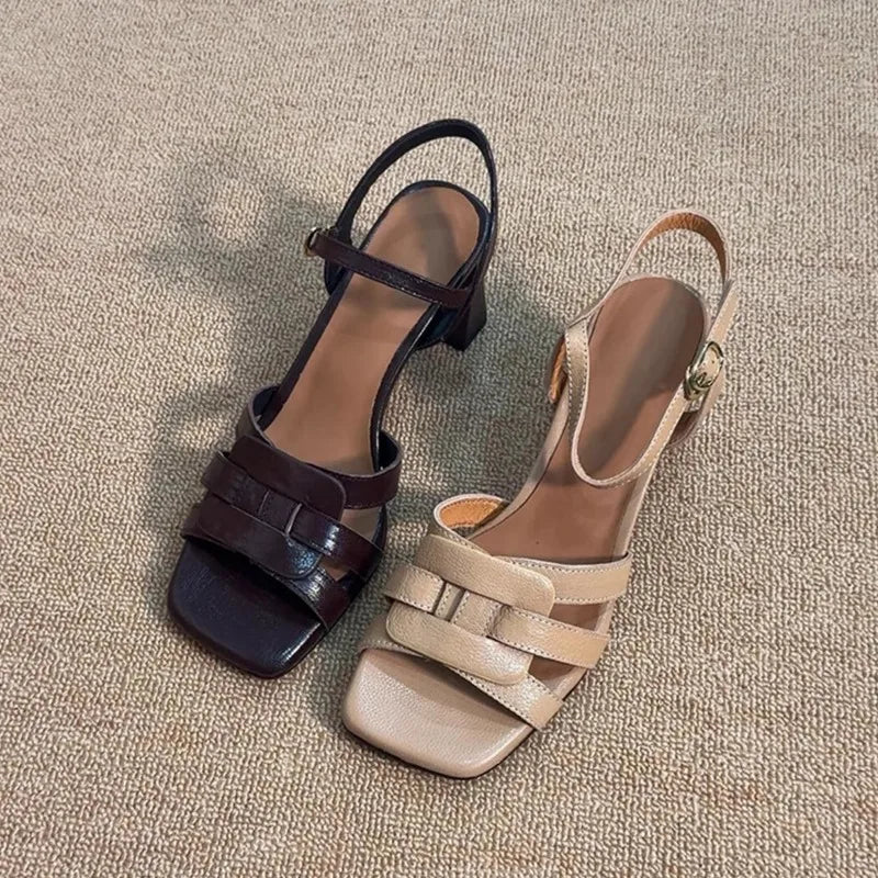 Tacones altos tipo romano con punta cuadrada – sandalias femeninas de verano